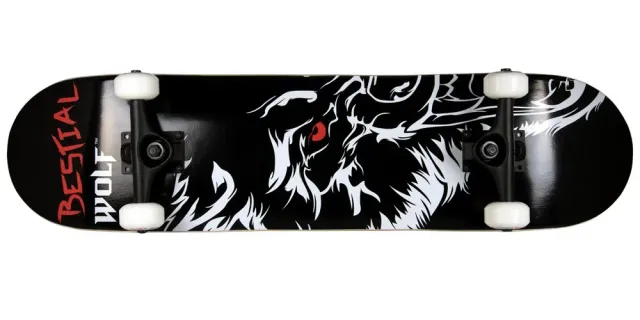 Bestial Wolf Wild skateboard completo 7,75" nero rosso