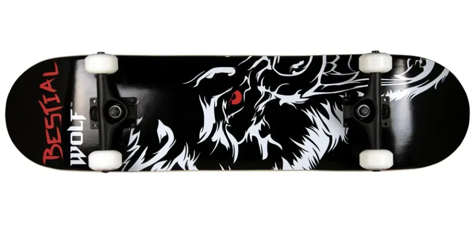 Bestial Wolf Wild skateboard completo 7,75" nero rosso