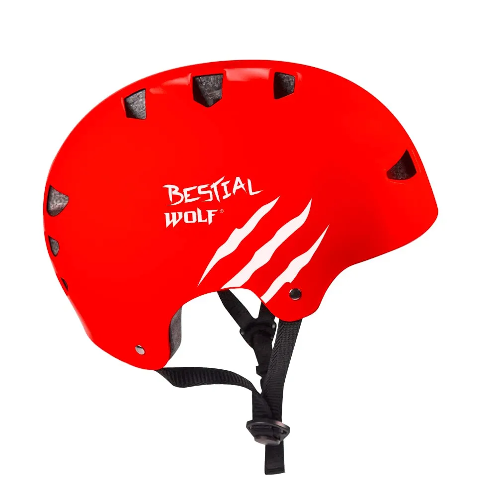 Bestial Wolf Skull casco skate rosso regolabile