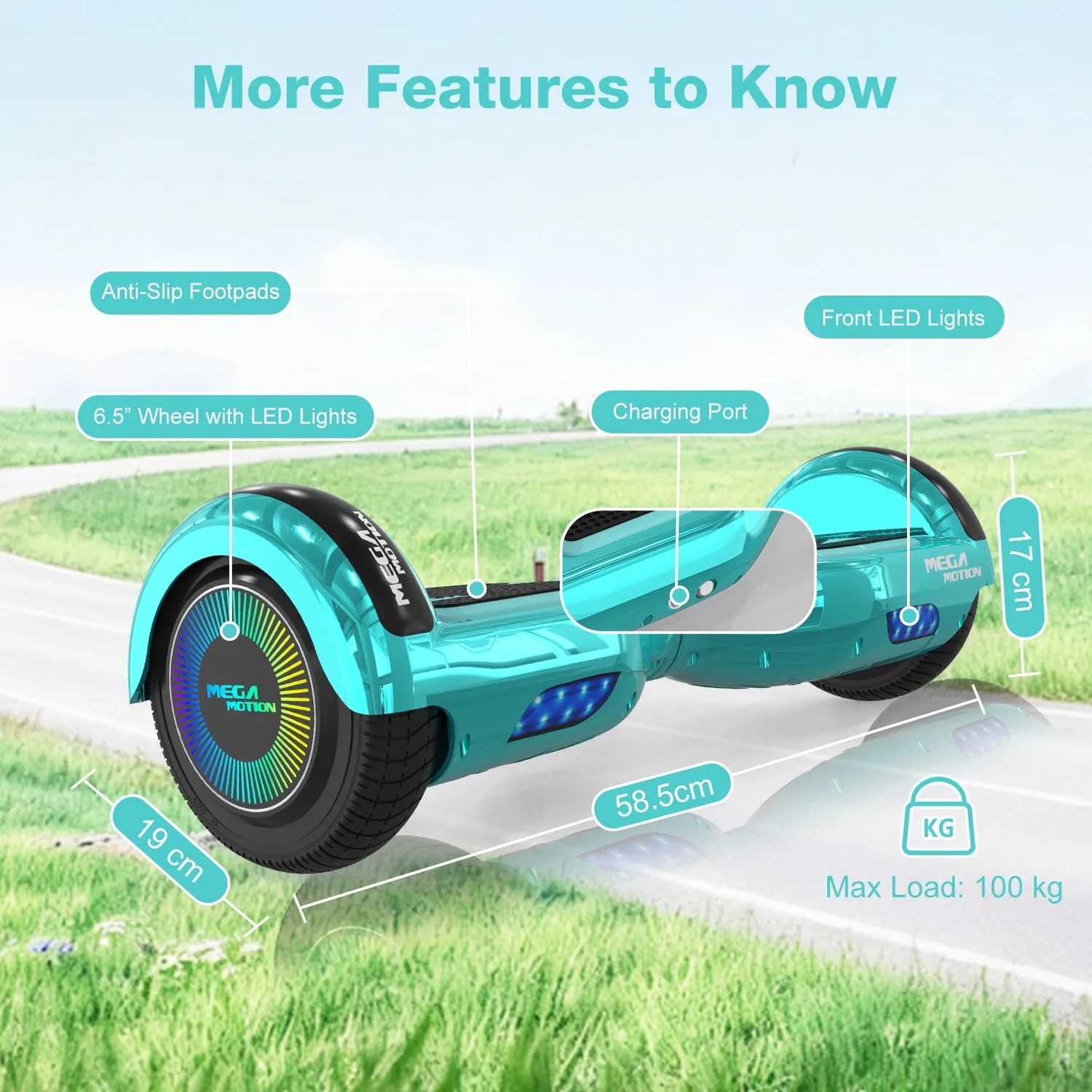 MEGA MOTION A03 hoverboard bambini blu LED Bluetooth