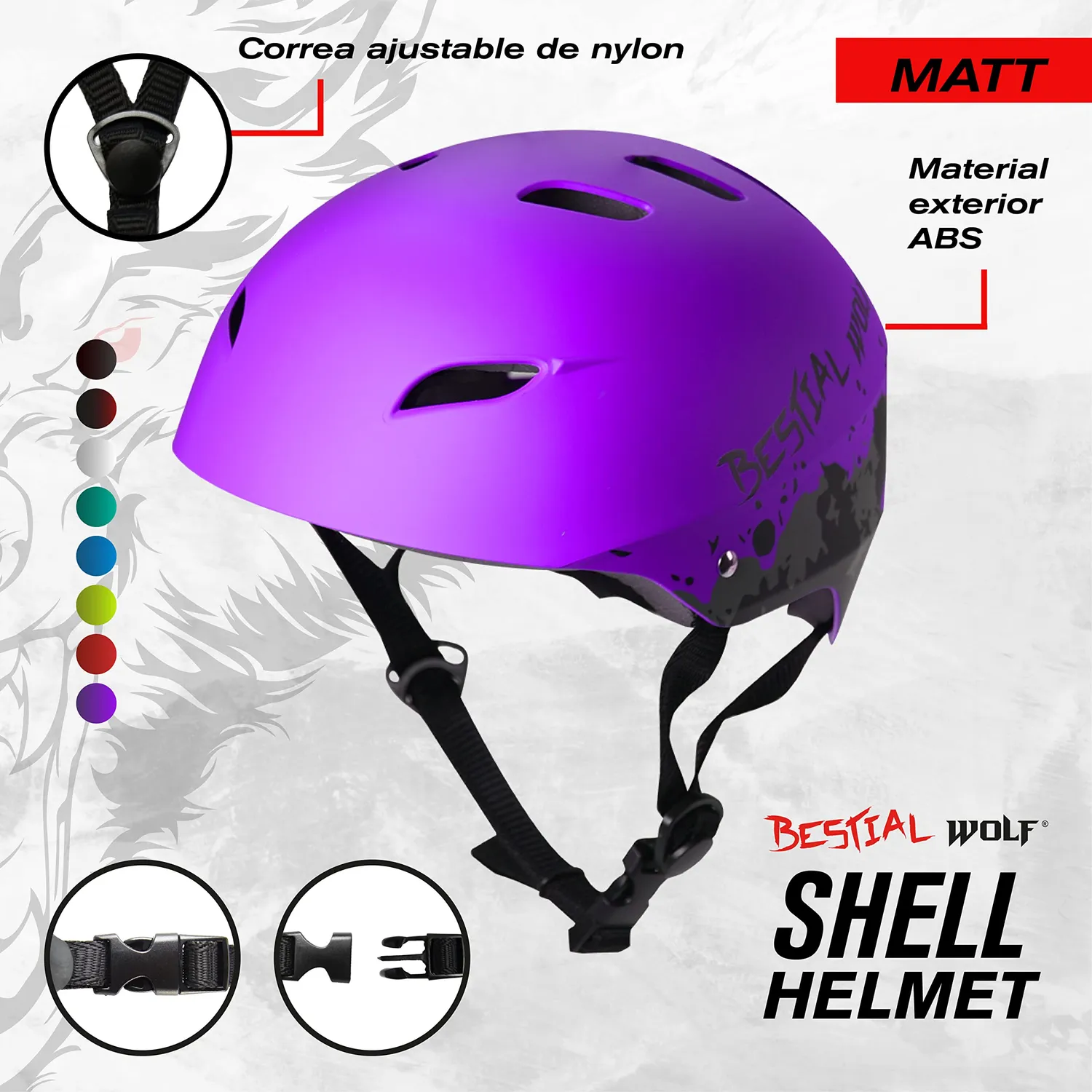 Bestial Wolf Shell casco skate viola opaco regolabile