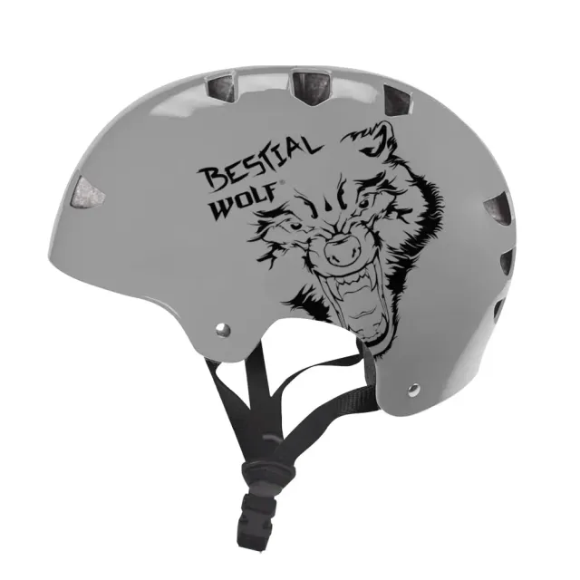 Bestial Wolf Skull Casco Skate Grigio Satinato Regolabile