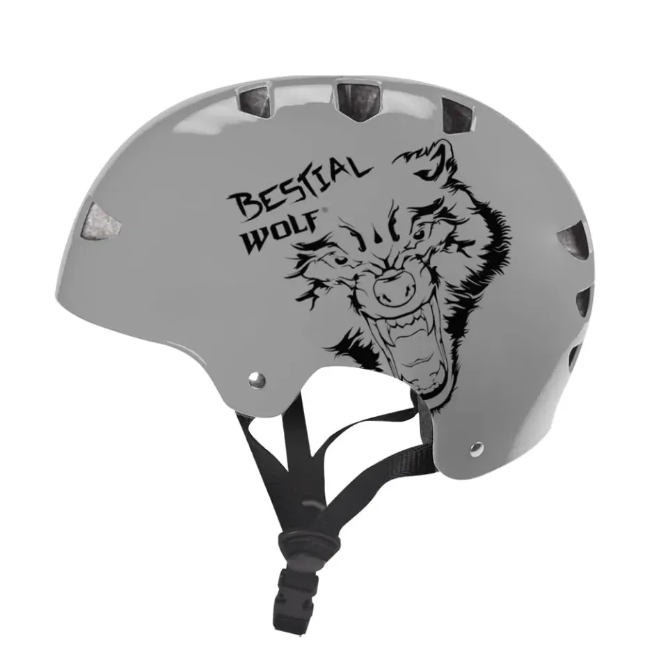 Bestial Wolf Skull Casco Skate Grigio Satinato Regolabile