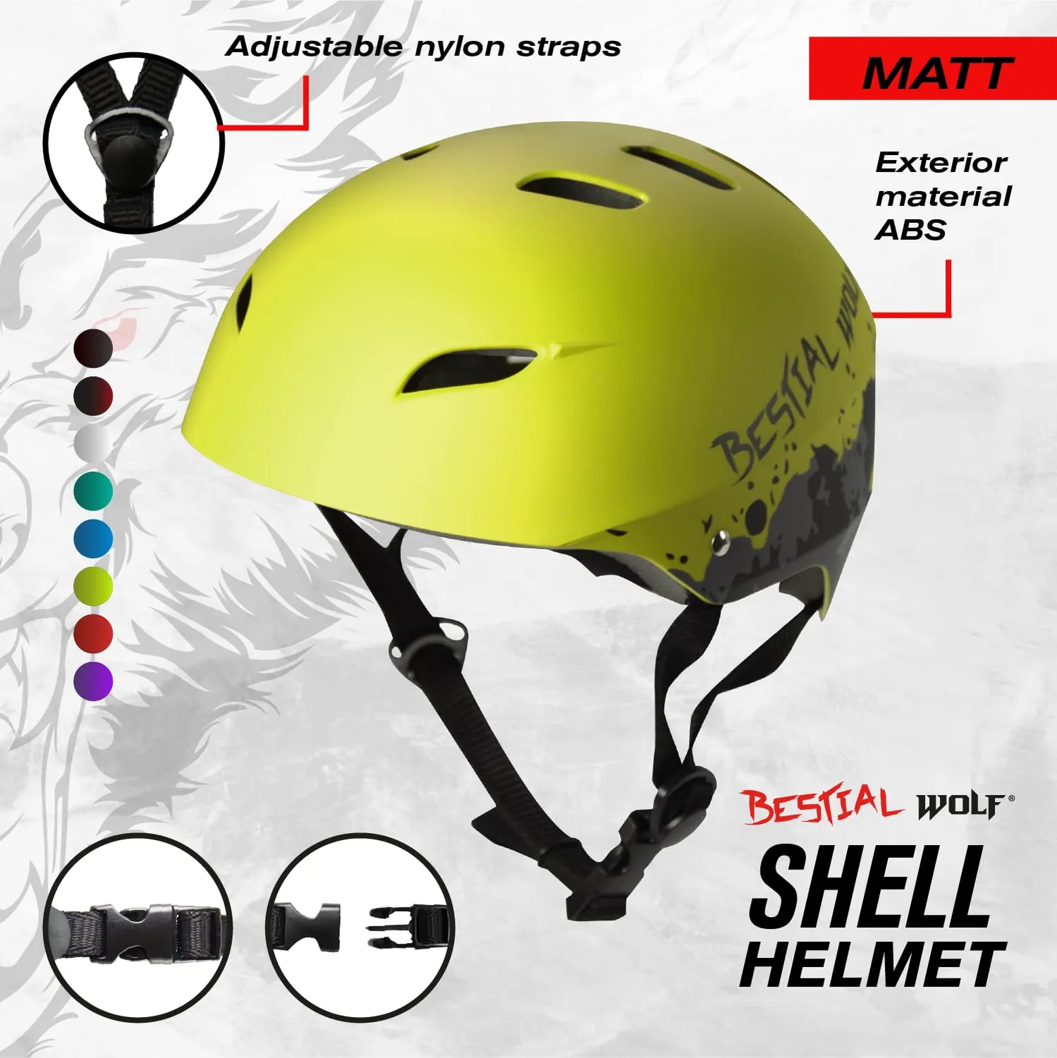 Bestial Wolf Shell casco skate verde opaco regolabile