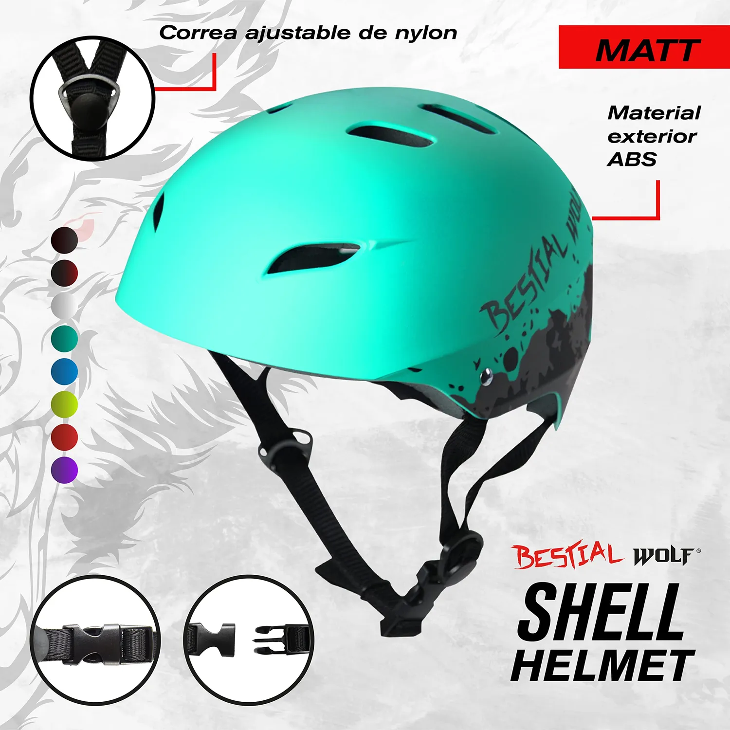 Bestial Wolf Shell casco skate menta opaco regolabile