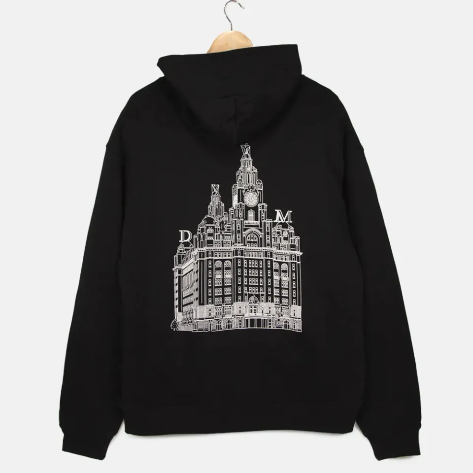 The National Skateboard Co. Liver Building felpa cappuccio nera 320 GSM