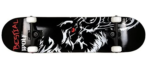 Bestial Wolf Wild skateboard completo 7,75" nero rosso
