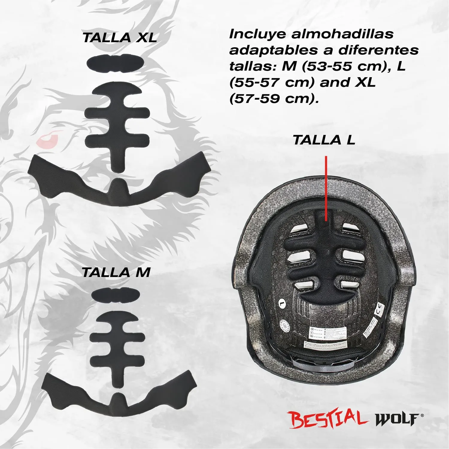 Bestial Wolf Black Skull B casco skate taglia L nero
