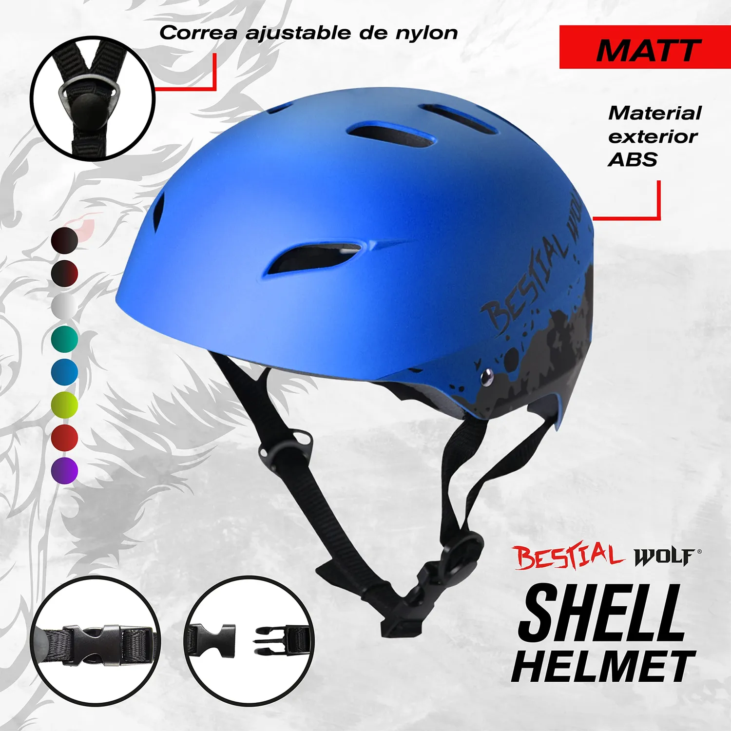 Bestial Wolf Shell casco skate blu opaco regolabile