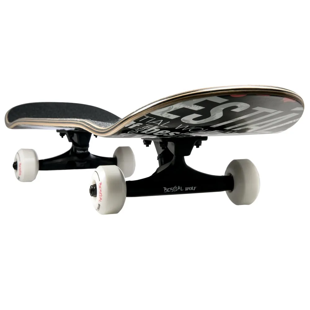 Bestial Wolf Wild skateboard completo 7,75" nero rosso