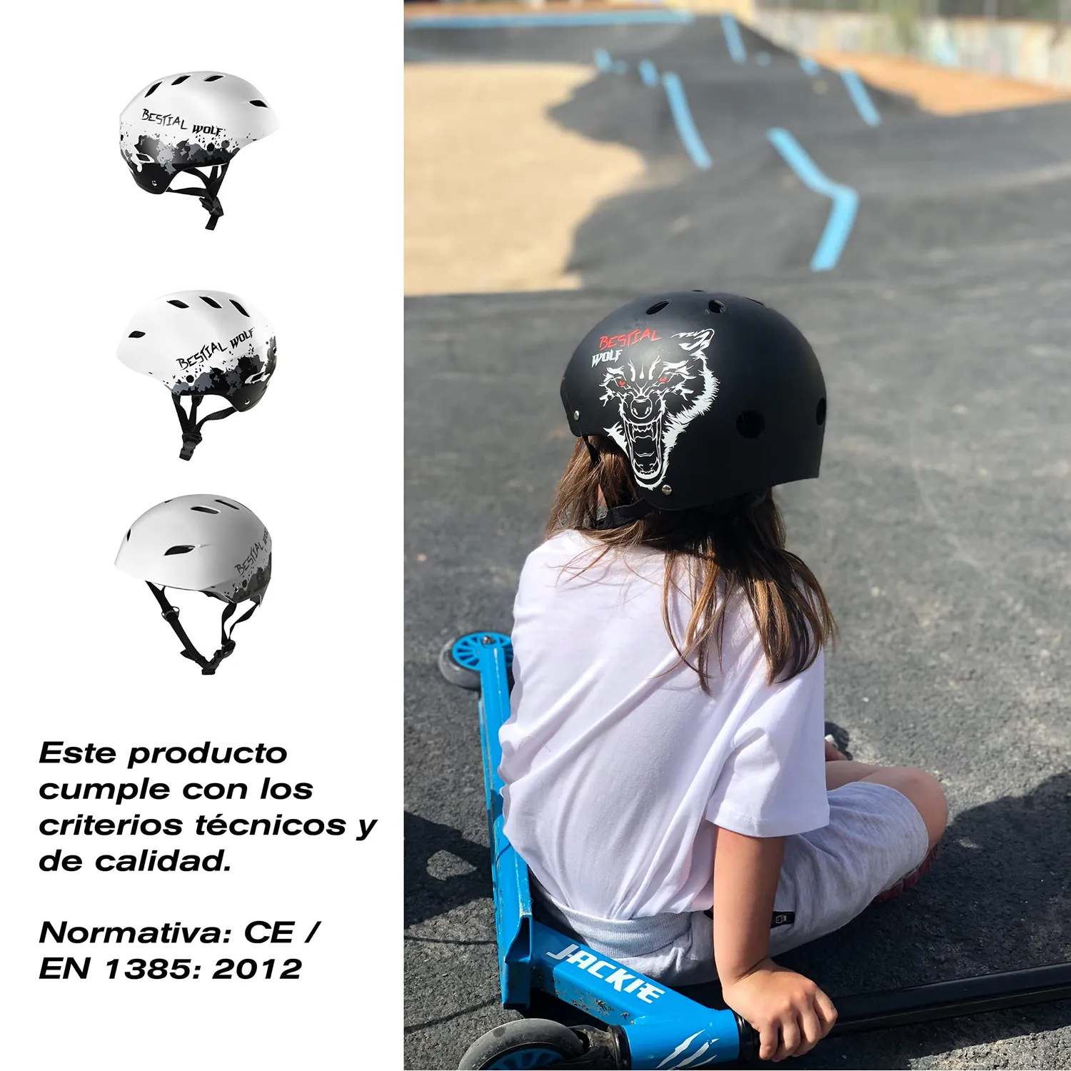 Bestial Wolf Shell casco skate bianco opaco regolabile