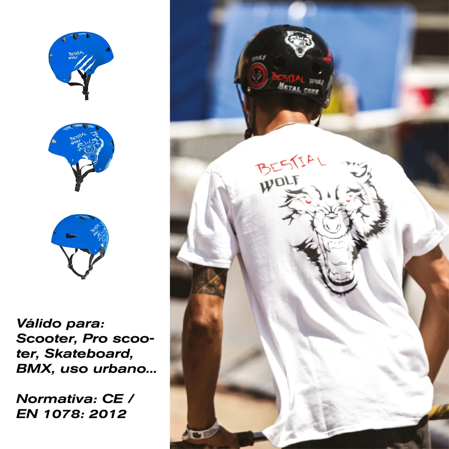 Bestial Wolf Skull casco blu regolabile skate