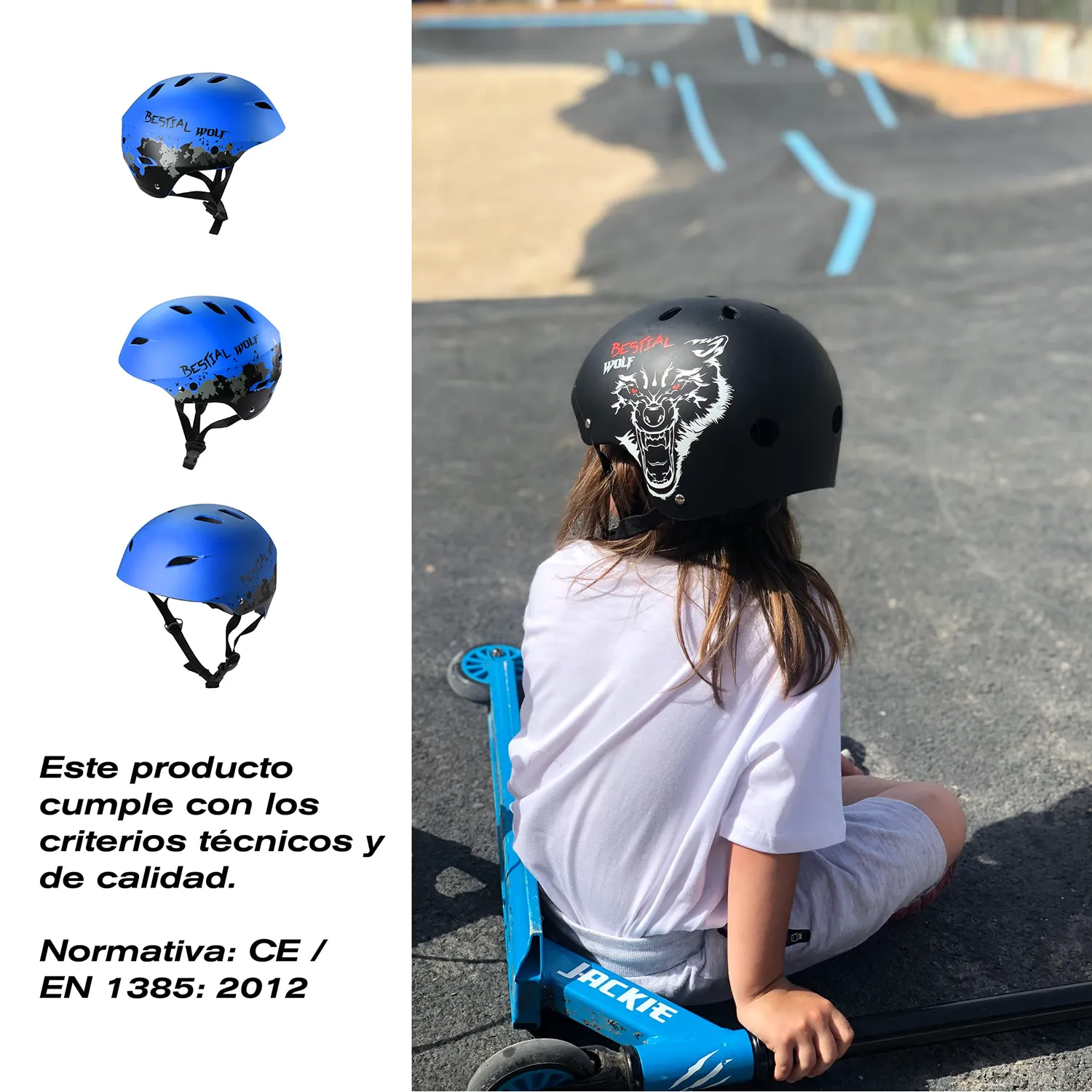 Bestial Wolf Shell casco skate blu opaco regolabile