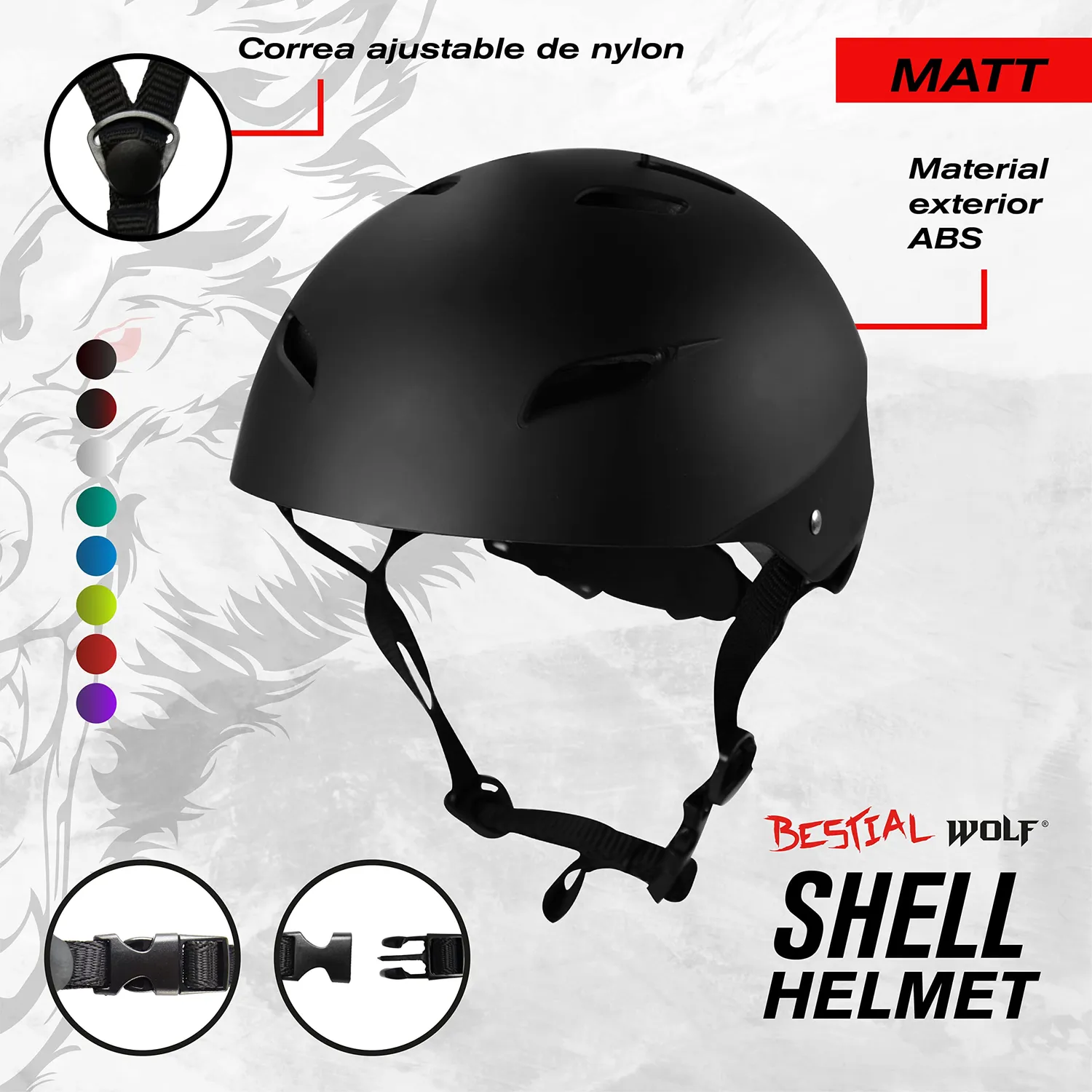 Bestial Wolf Shell casco skate comet opaco regolabile