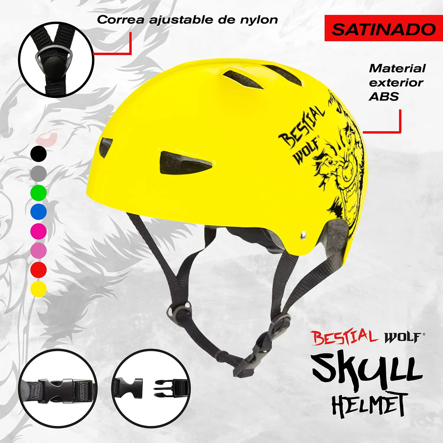 Bestial Wolf Skull casco skate regolabile omologato CE