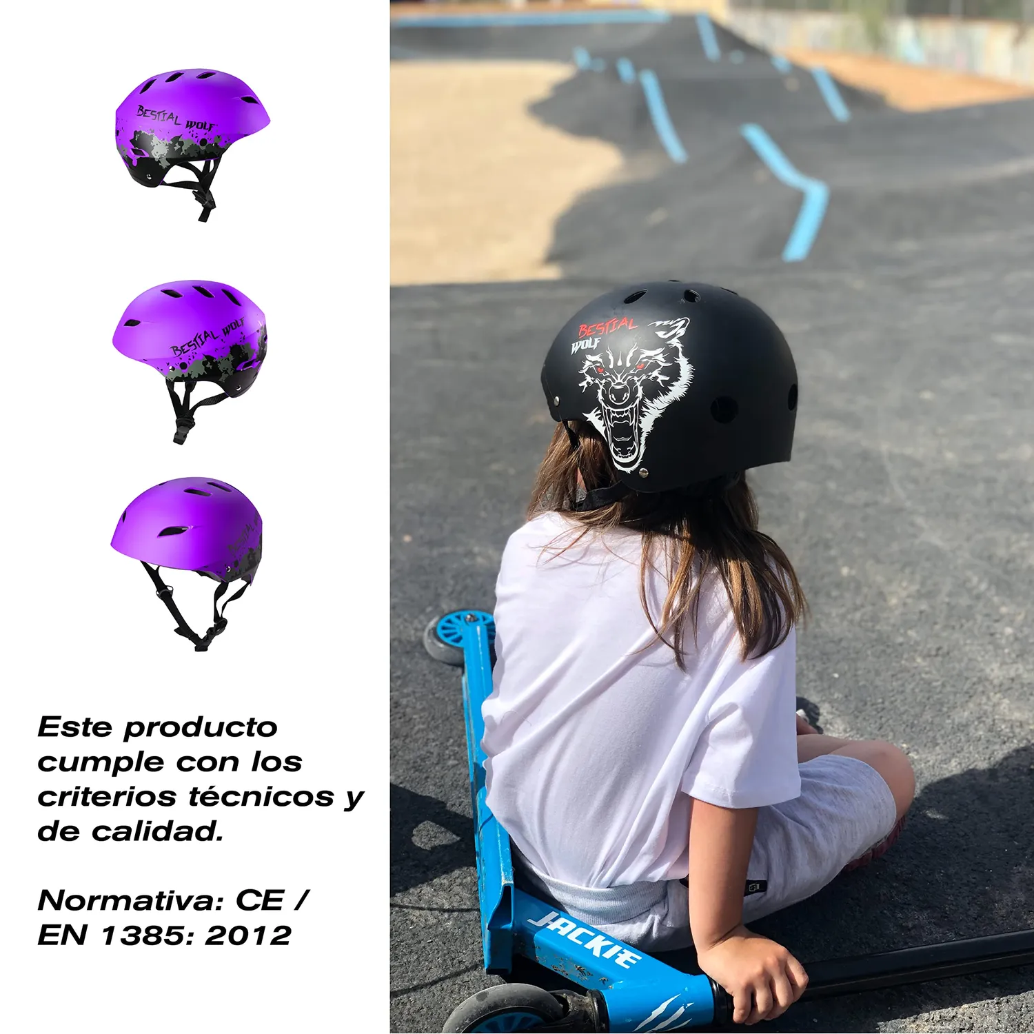 Bestial Wolf Shell casco skate viola opaco regolabile