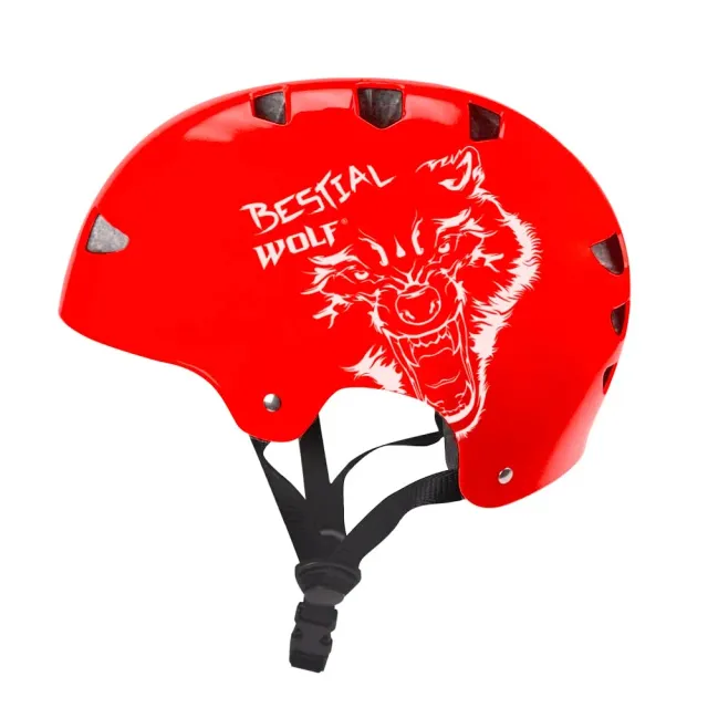 Bestial Wolf Skull casco skate rosso regolabile
