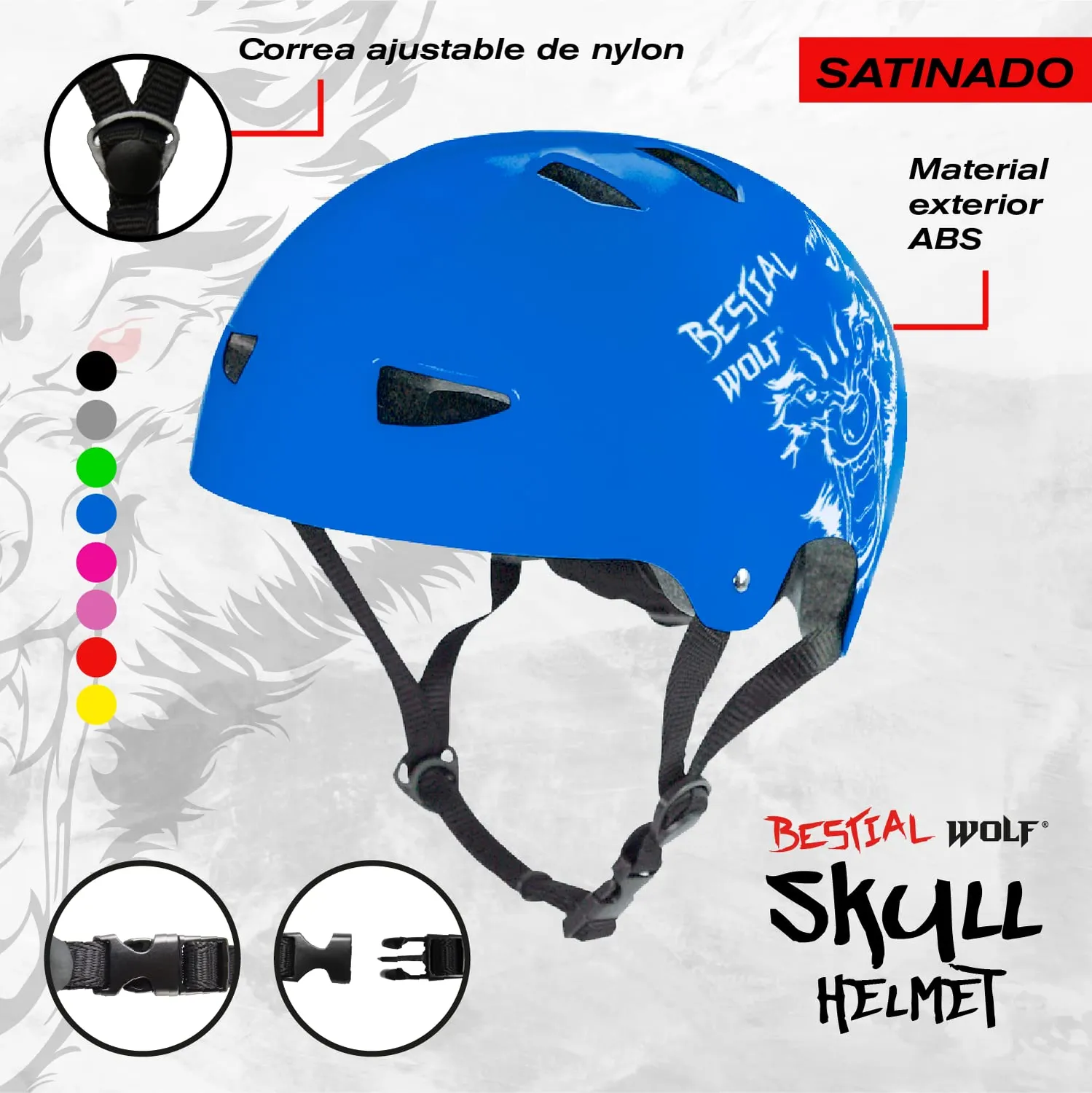 Bestial Wolf Skull casco blu regolabile skate