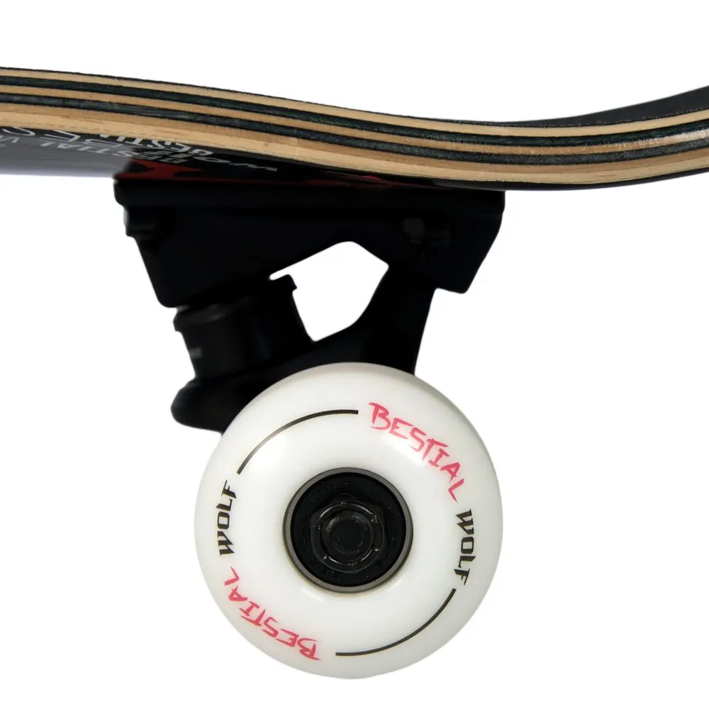 Bestial Wolf Wild skateboard completo 7,75" nero rosso