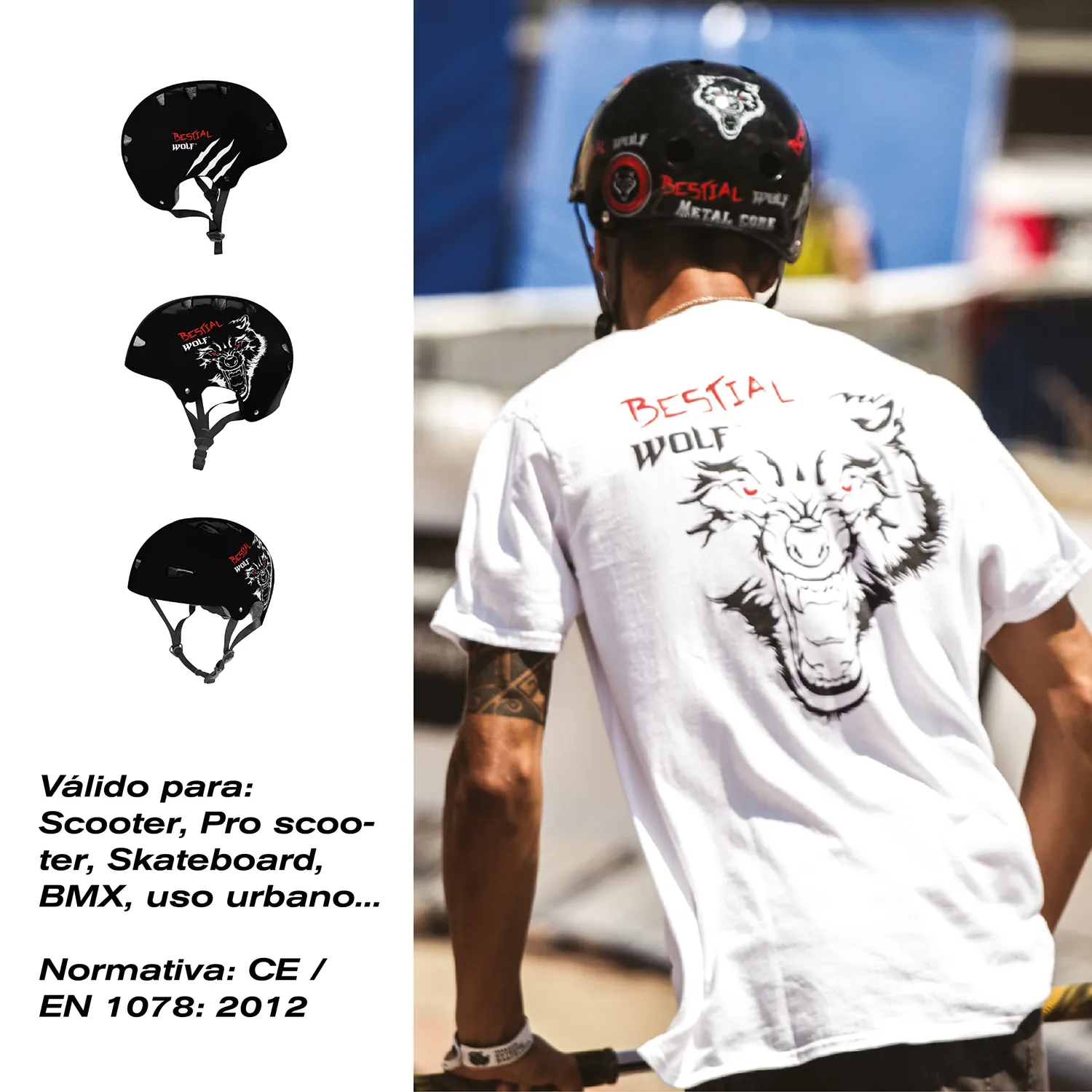 Bestial Wolf Black Skull B casco skate taglia L nero