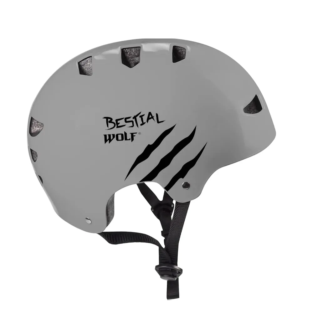 Bestial Wolf Skull Casco Skate Grigio Satinato Regolabile