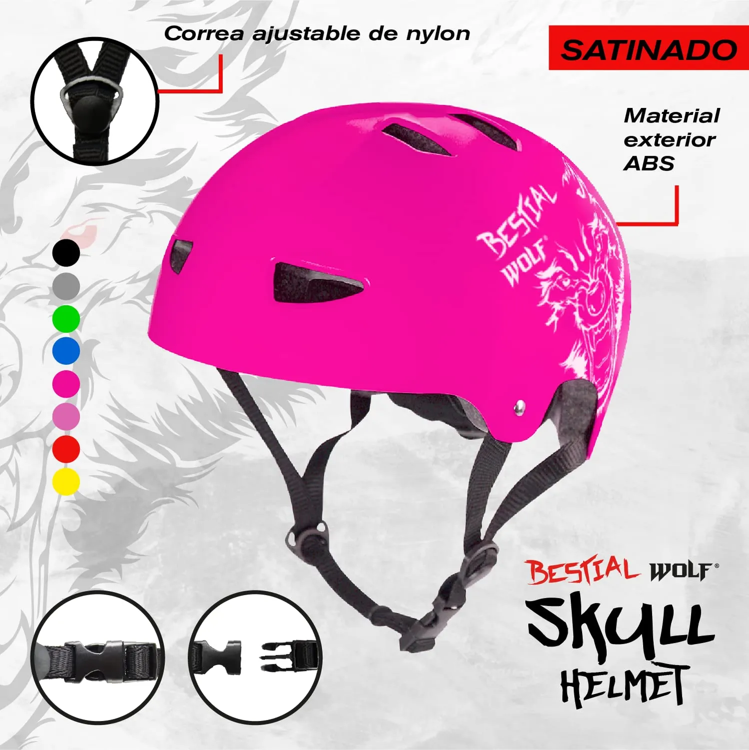 Bestial Wolf Skull casco skate regolabile nero