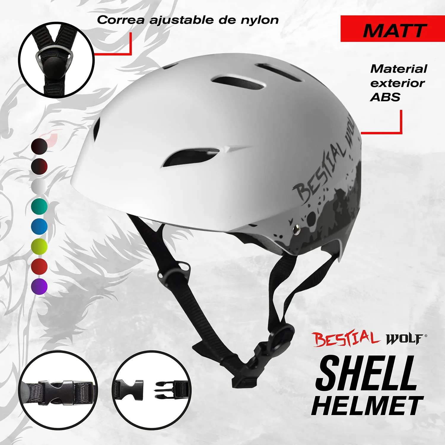 Bestial Wolf Shell casco skate bianco opaco regolabile