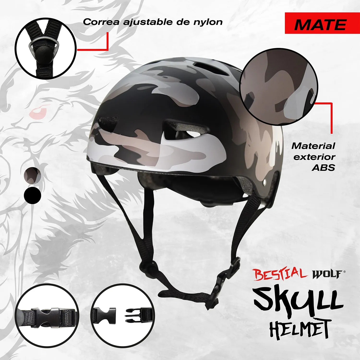 Bestial Wolf Skull Casco Skate Terracotta Regolabile