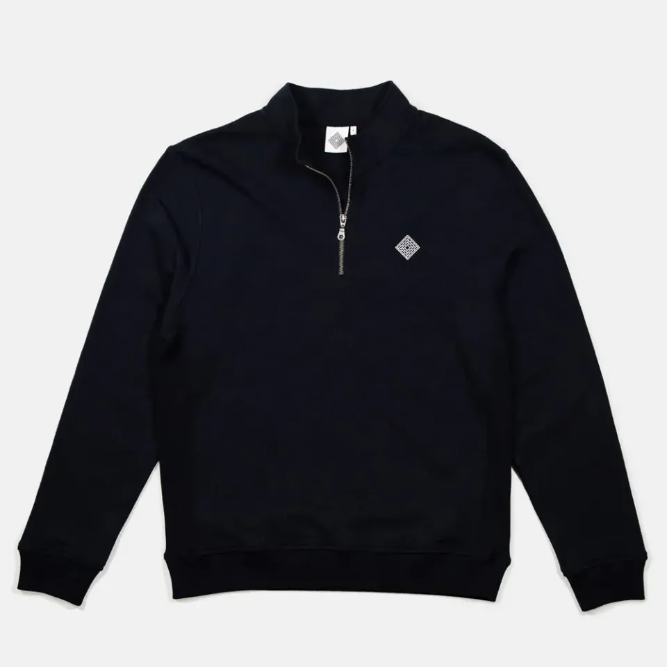 National Logo felpa mezza zip navy 450 GSM ricamo petto