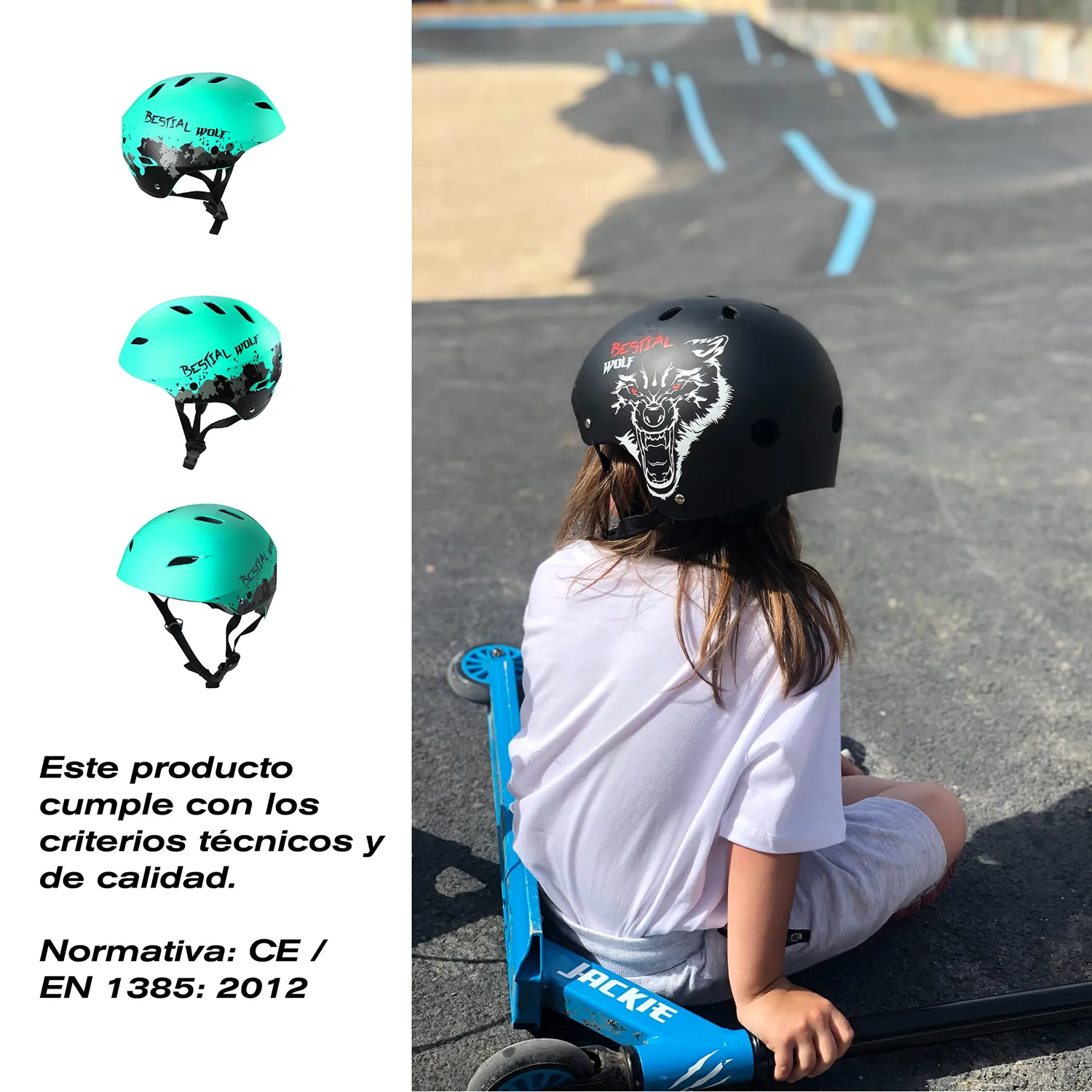 Bestial Wolf Shell casco skate menta opaco regolabile