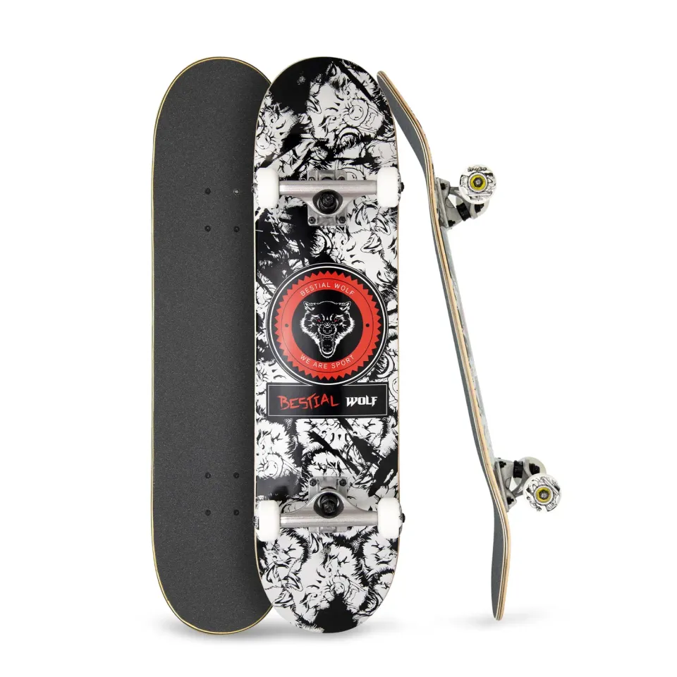 Bestial Wolf Urban skateboard completo 8" nero rosso
