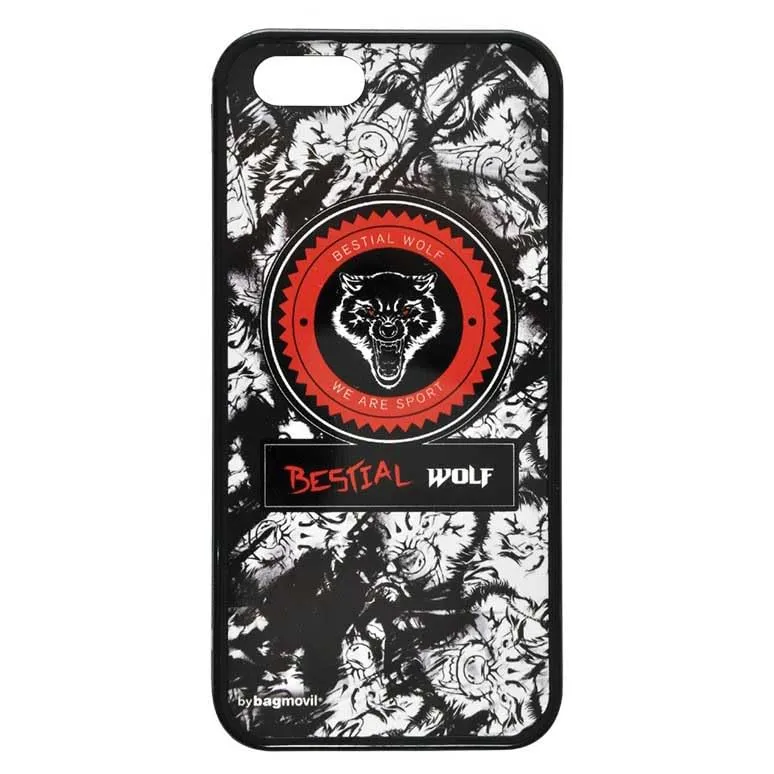 Bestial Wolf 1443B cover iPhone 4 gomma nera 2D