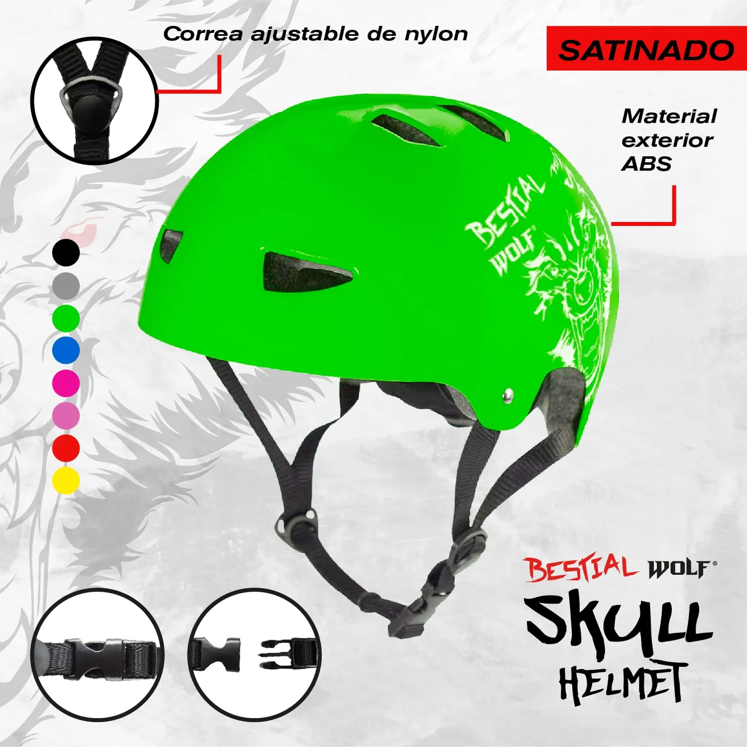 Bestial Wolf Skull casco skate bambino adulto regolabile
