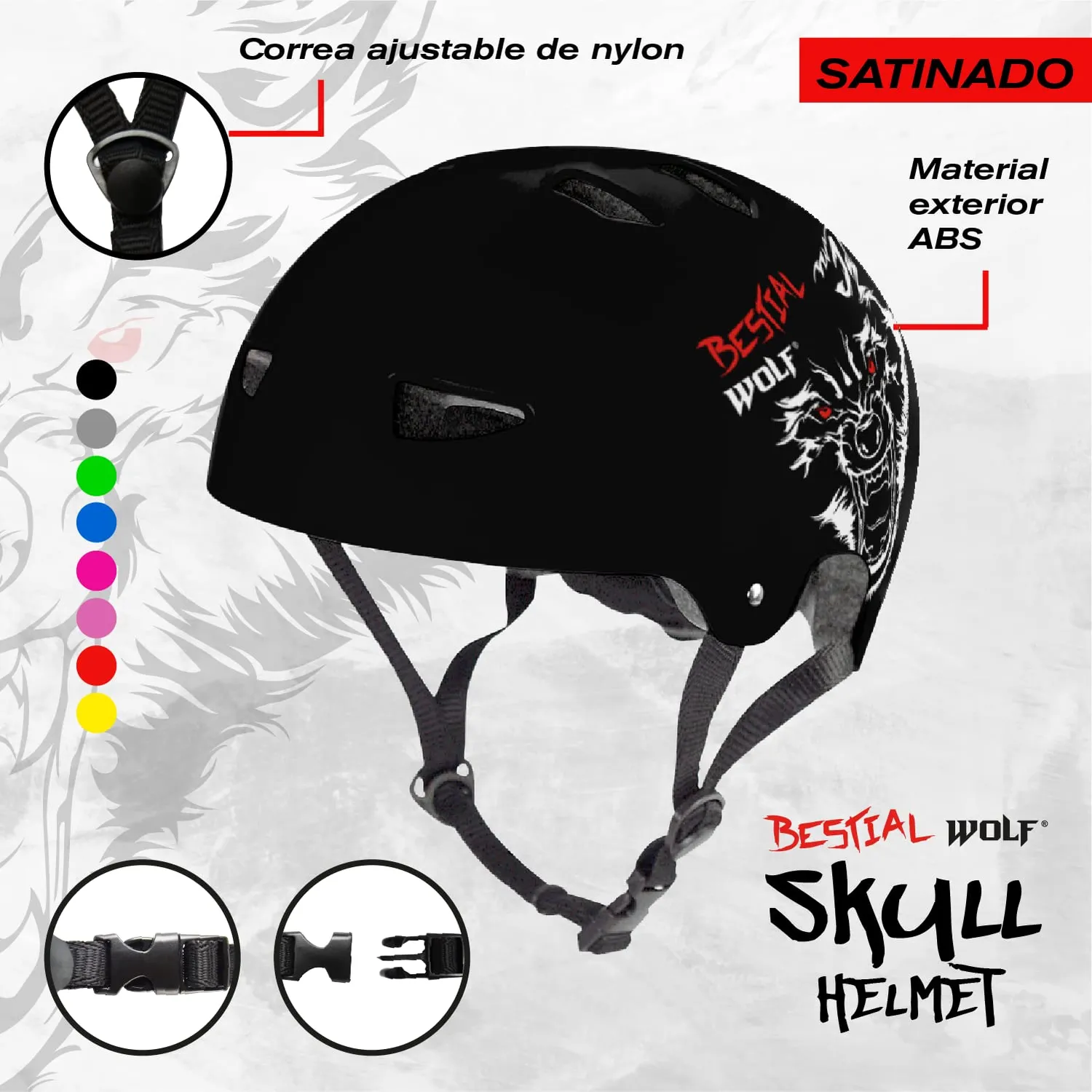 Bestial Wolf Black Skull B casco skate taglia L nero