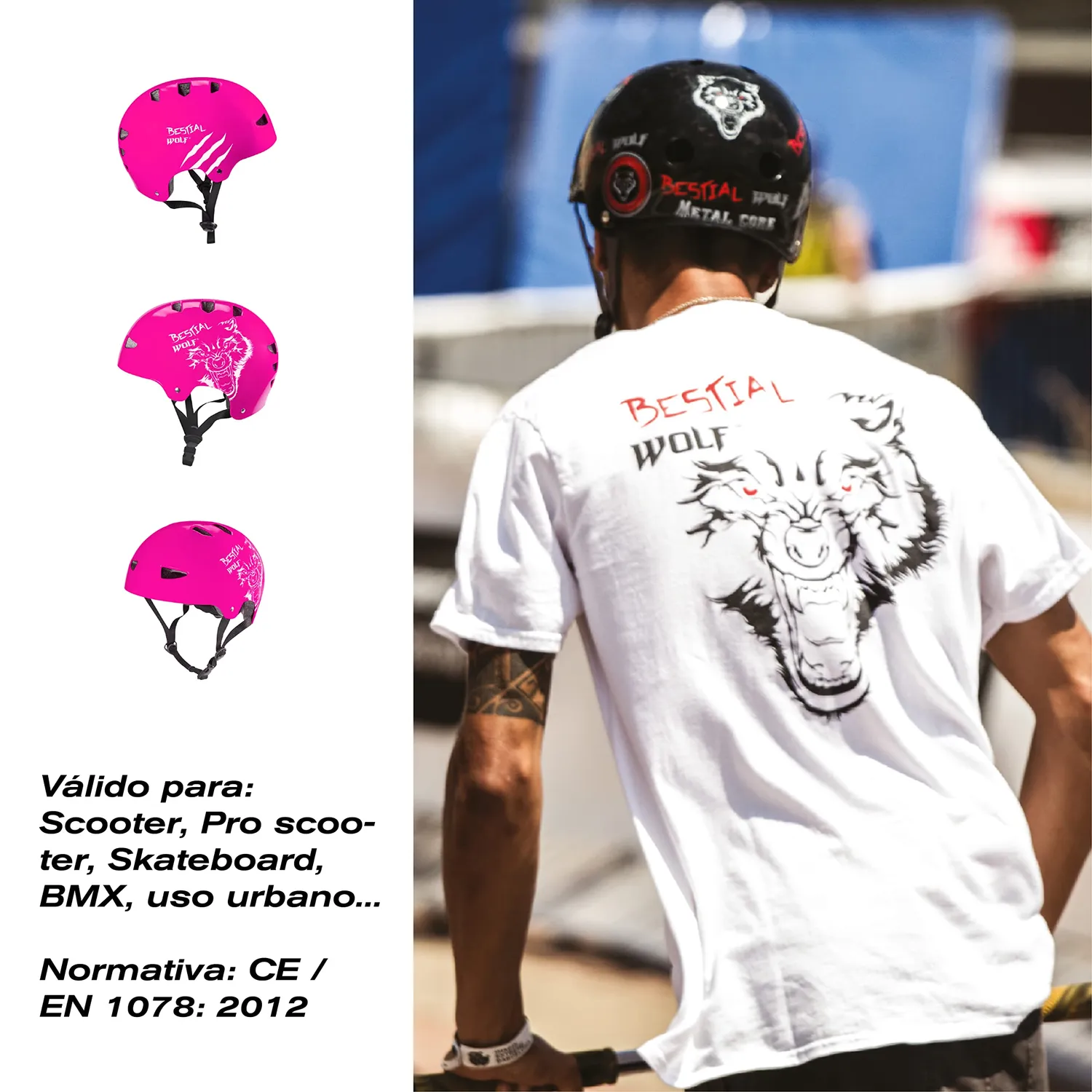 Bestial Wolf Skull casco skate regolabile nero